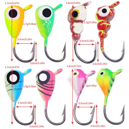 Ice Fishing Jigs Kit - 8 Piece Glow-in-the-Dark Lure Set