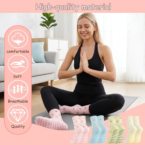 Cute Non-Slip Ruffle Pilates Grippy Socks for Women - Blue, Pink, White, Beige