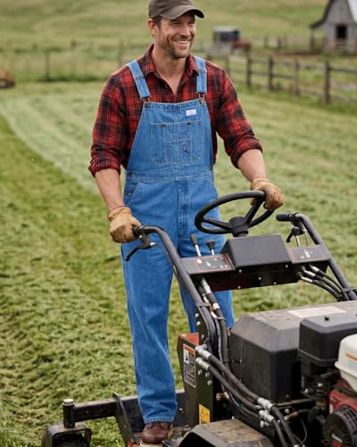 HISEA Men's Denim Bib Overalls 32W x 30L Stone Washed Blue Workwear