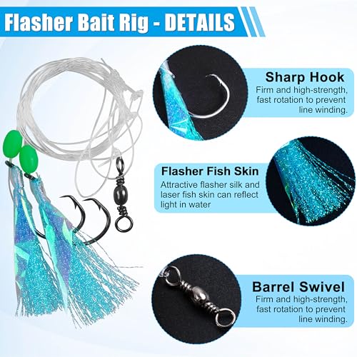 FUSIGO 5-Pack Saltwater Fishing Bait Rigs with Glow-in-Dark Fish Skin & Monofilament Leader