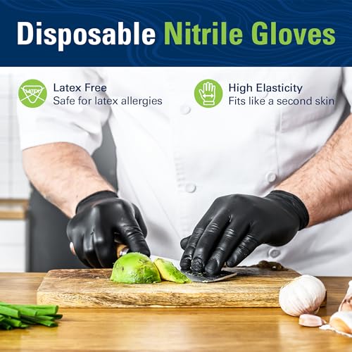 Black Nitrile Gloves, Food Safe Disposable Gloves Latex Free, Rubber Gloves Powder Free for Cooking, Kitchen Clean