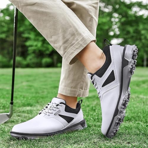 Men's Waterproof Golf Shoes - Lightweight, No-Slip, Size 10.5 White