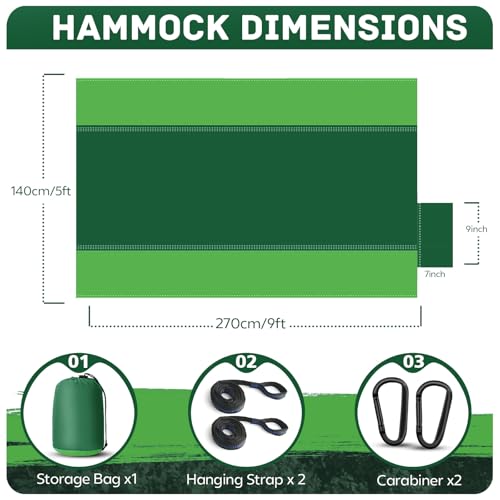 PUPTILY Green Camping Hammock with Tree Straps - Lightweight Portable Nylon Outdoor Swing, Double or Single, Orange