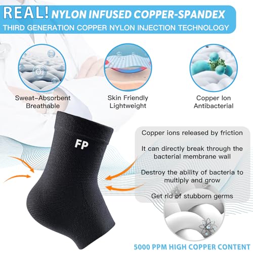 Copper Ankle Brace Compression Sleeve - Large Black, 2 Pack