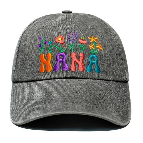 Adjustable Washed Cotton Nana Hat for Grandkids - Dark Grey Gift for Nana
