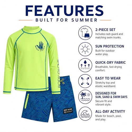 Kids Boys Swim Set Rash Guard & Trunks 2-Piece Bathing Suit