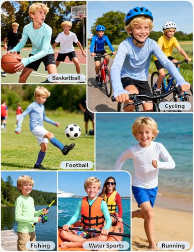 Boys UPF 50+ Long Sleeve Swim Shirt with Thumb Holes - Light Blue, X-Large