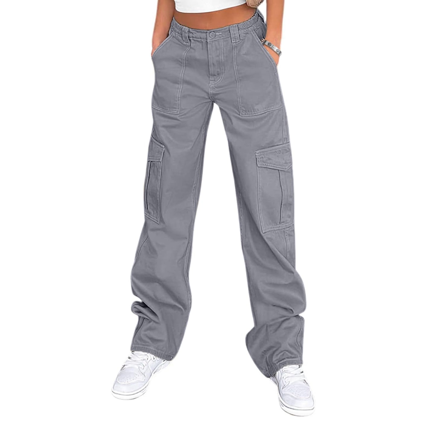 Women's Cotton Casual Military Cargo Combat Work Pants with 6 Pocket Blue Grey