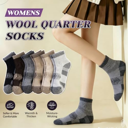Velice Women's Merino Wool Quarter Ankle Hiking Socks - Medium Brown, Comfortable Outdoor Footwear