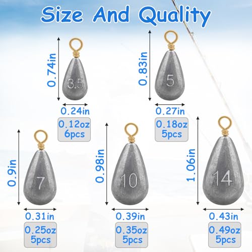 Fishing Weights Sinkers Kit - 26pcs Assorted Sizes for Drop Shots