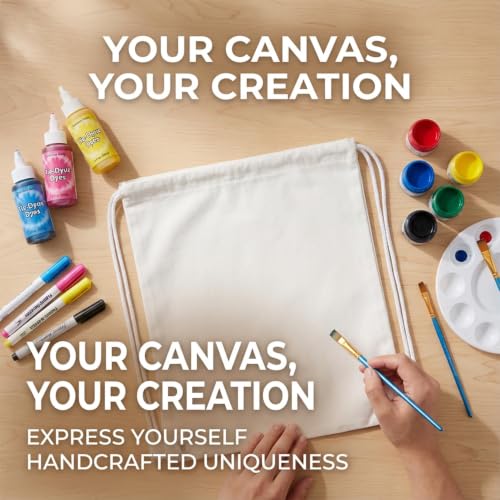 Canvas Drawstring Bags - Set of 3 Cotton Backpack for Sports