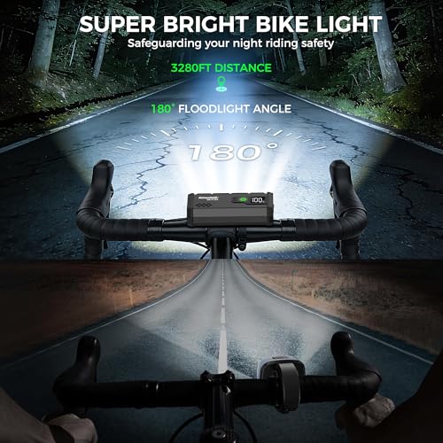 AInxcdote 4800 Lumen USB Rechargeable Bike Light with LCD Display for Night Cycling
