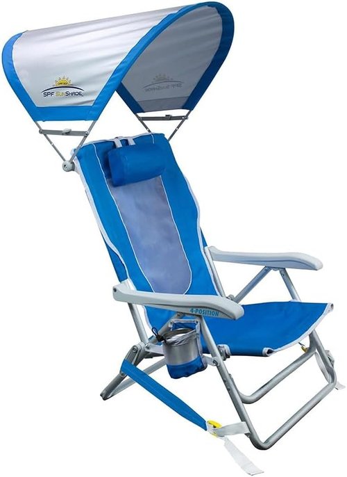 GCI Outdoor Beach Chair - Reclining Sunshade Backpack with Durable Armrests & Drink Holder | Saybrook Blue