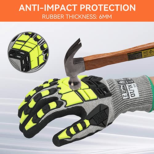 2 Pairs Safety Work Gloves,Impact Gloves for Men Women,Cut Resistant Non-Slip Heavy Duty Gloves with Nitrile Grip,Touch Screen Glove with Impact Protection for Mechanic Construction, Large
