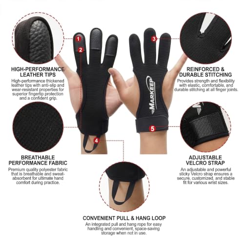Archery Gloves - 2 Pack Three Finger Leather Shooting Gloves for Men, Women, Youth - Adjustable & Breathable