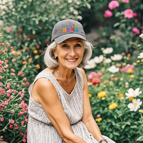 Adjustable Washed Cotton Nana Hat for Grandkids - Dark Grey Gift for Nana