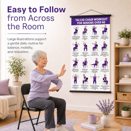 Tai Chi Chair Workout Chart for Seniors - 16 Movements - Purple