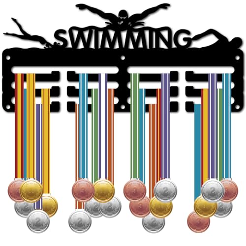 Swimming Medal Holder Rack - Black Metal Display for 40+ Medals