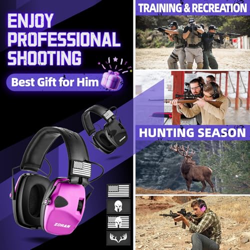 Electronic Shooting Earmuffs with Ambient Sound Amplifier - Black & Purple