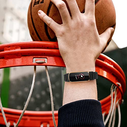4 Pack Elastic Fitbit Luxe Replacement Bands - Black, Beige, Indigo, Purple - Adjustable Nylon Sport Straps for Women & Men