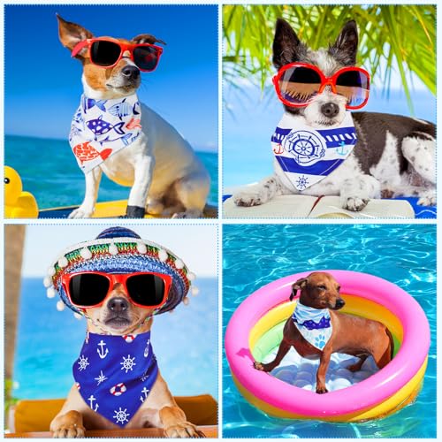 8 Pcs Nautical Dog Bandanas - Summer Ocean Style Scarf Set