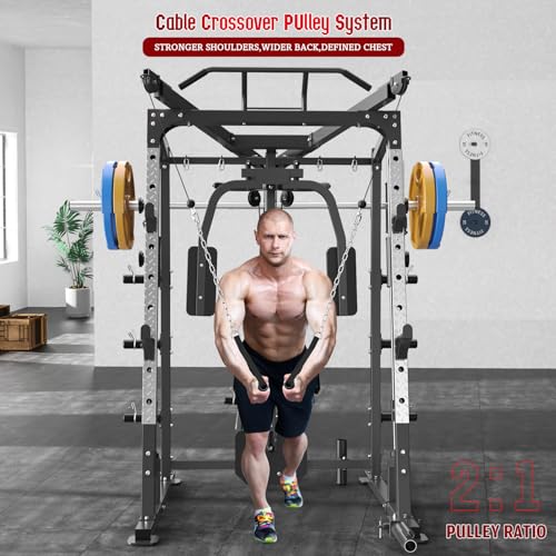 2000LBS Smith Machine Power Cage with LAT Pull-Down - Black / S4