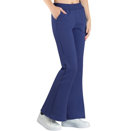 BIG ELEPHANT Girls Fleece Flared Pants – Soft Cotton Bell Bottom Pants with Pockets, Slim Thigh Fit for School & Daily Wear Navy Blue
