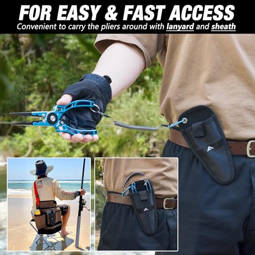FLISSA 8-inch Aluminum Saltwater Fishing Pliers with Titanium Jaw & Line Cutters