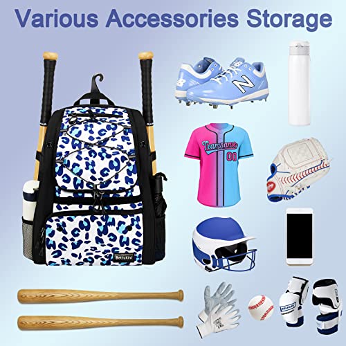 Bettukini Leo-Print Youth Softball Bag Baseball Equipment Backpack with Shoes Compartment
