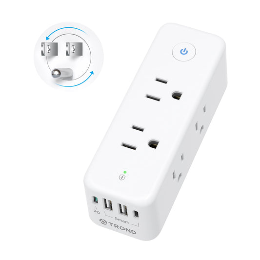 TROND Outlet Extender Surge Protector, 6 AC Outlet Splitter with Rotating Plug 360, Multi Plug Adapter with PD 20W USB C, 1440J, 2 USB-A & 2 USB-C, 3 Way Wall Extension Outlet for Home Office Travel