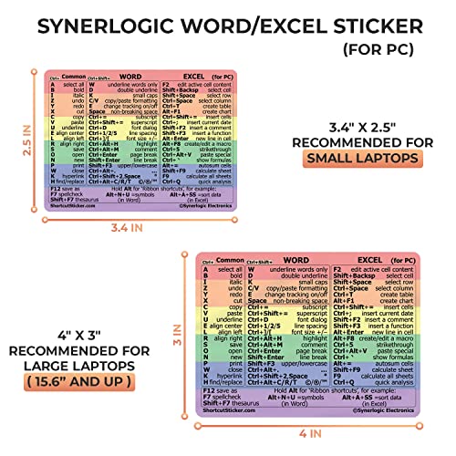 Windows Shortcut Sticker for Word & Excel - Keyboard Reference - Rainbow