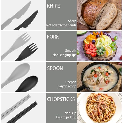 Reusable Travel Utensil Set with Case - 2 Sets, Black & Grey