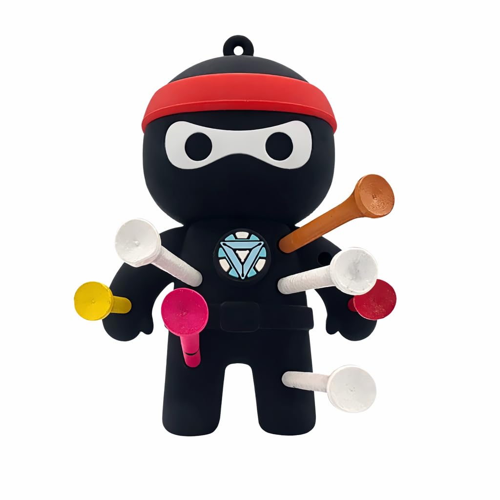 FAR&STRAIGHT Ninja Golf Tee Holder | Interchangeable Plugins | Funny & Unique Golf Gift | Personalized Accessory (4 Plugins)
