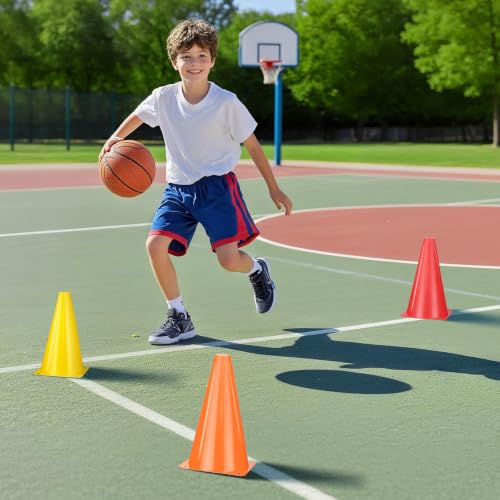 9 Inch Plastic Training Cones 12pcs - ZKNDRHJO Durable Orange Soccer/Agility Cones with Weighted Base