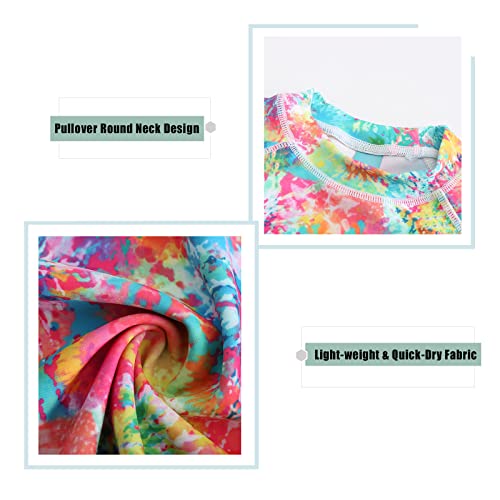 Girls Rash Guard Swimsuit - Short Sleeve One Piece 12-14 Years Colorful Mix Fireworks