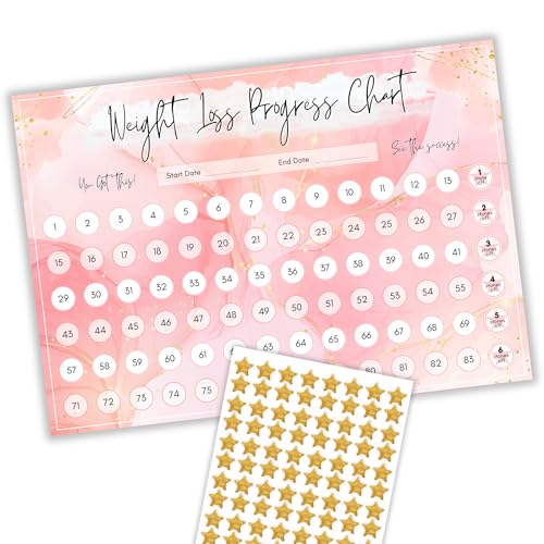 Weight Loss Progress Chart Poster with 88 Gold Star Stickers - A4 Pink