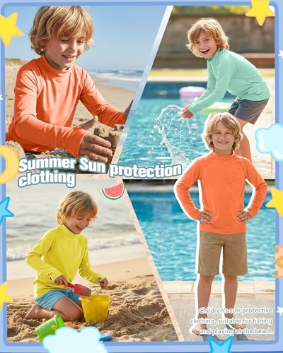 Boys Rash Guard Swim Shirt 3-Pack - 9-10 Years, Orange, Yellow, Green