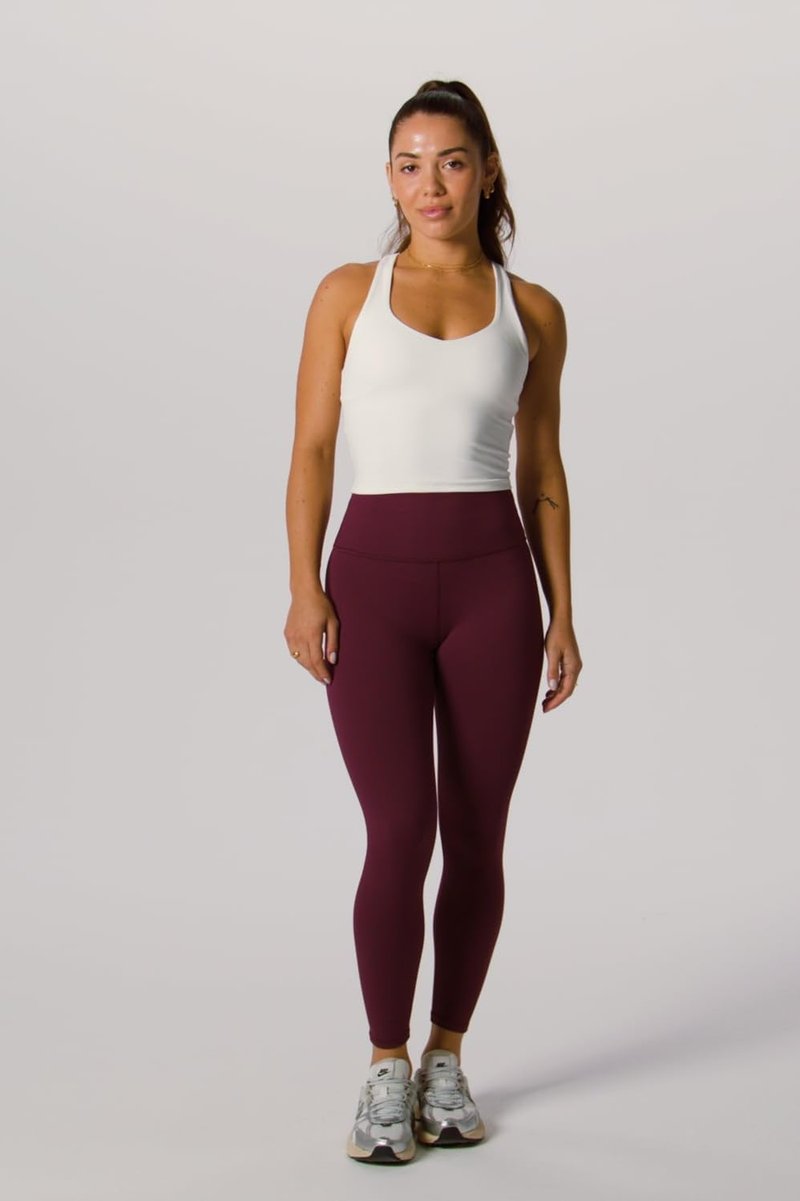Fabletics Women's Define PowerHold® High-Waisted Legging, Workout, Yoga, Maximum Compression, Flattering, M/Regular | 27, Oxblood