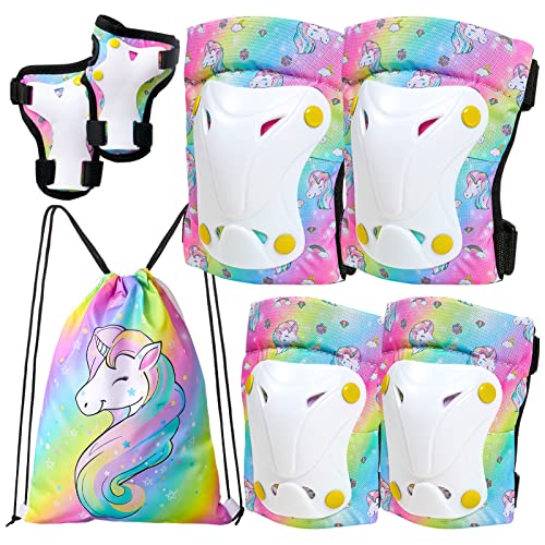 Adjustable Kids Protective Gear Set - Knee, Elbow & Wrist Pads - Rainbow Small