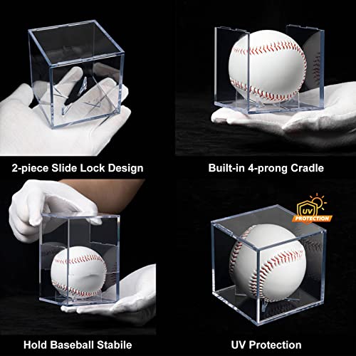 8-Pack UV Protected Acrylic Baseball Display Cases - Clear Cube Holder for Autographed Balls