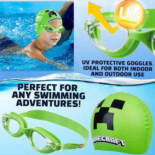 Get Trend Kids Swim Goggles and Cap Set – Anti-Fog UV, Green 6-14 Years