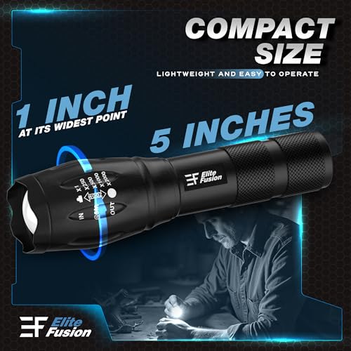 Compact LED Flashlight 2-Pack - 5 Modes, Zoom, AAA Powered