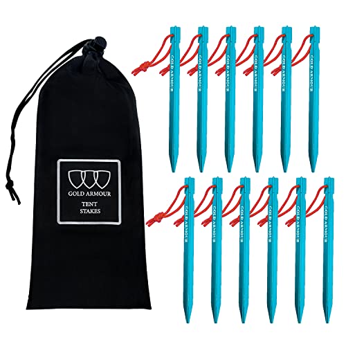 Heavy Duty Tent Stakes - 12 Pack Lightweight Aluminum Pegs - Blue