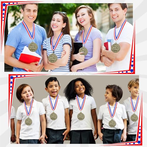 20 Pcs You Make A Difference Medals with Neck Ribbons - Gold