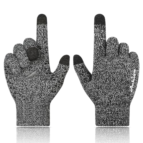 Winter Gloves for Men and Women - Touchscreen Soft Knit - Medium Black & White