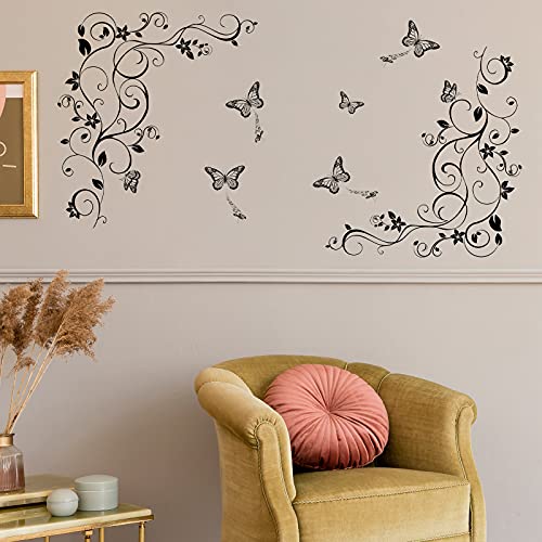 Living Room Wall Decals Stickers Bless This Home and All Who Enter Removable Vinyl Quotes Black Flowers Vine Wall Stickers Butterfly Wall Sticker Murals Peel and Stick Art for Home Decorations
