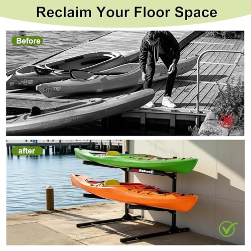 2-Tier Kayak Storage Rack - Freestanding Steel Stand for Canoes, SUPs & Surfboards