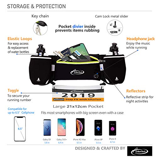 Hydration Running Belt with Water Bottles - Black & Green