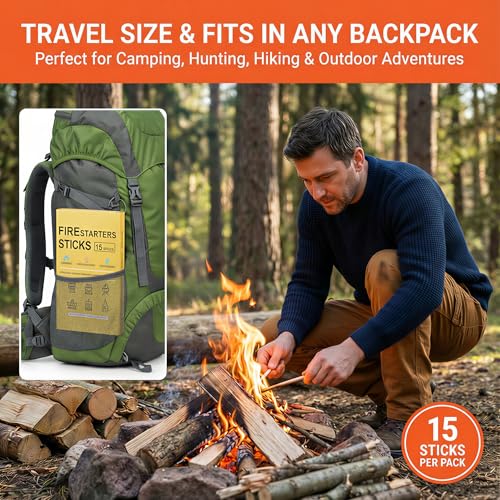 Natural Fire Starter Sticks - Quick Ignition for Grills & Campfires, 15 PCS