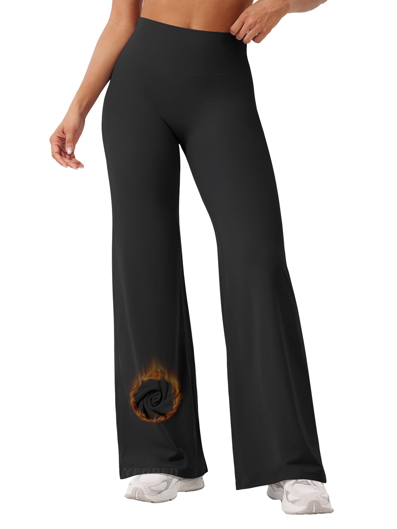 YEOREO Workout Leggings Womens No Front Seam Straight Leggings 31.5" Thin Fleece High Waist Buttery Eddiy Gym Yoga Pants Black M